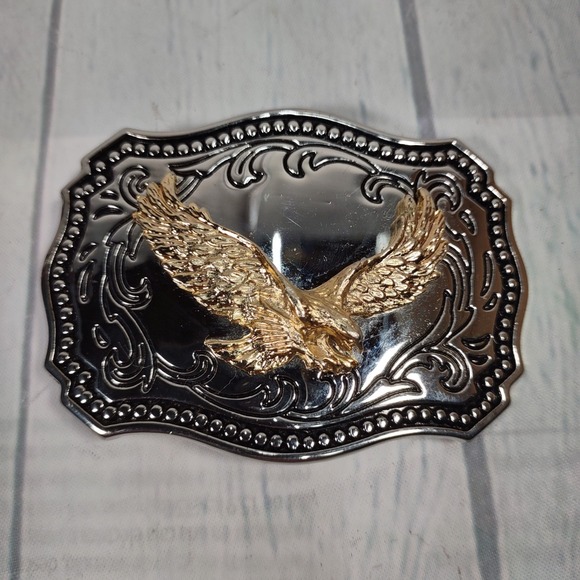 The Unbranded Brand Other - Men's Western Eagle Belt Buckle Metal Silver/Gold Color Rectangular Fits 1.5"